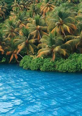 Tropical Island Coastline with Palm Trees