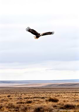 Bald Eagle Soaring Over Arid Landscape