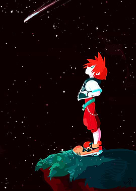 Sora looking at a shooting star kingdom hearts