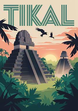 Tikal Mayan Ruins at Sunset