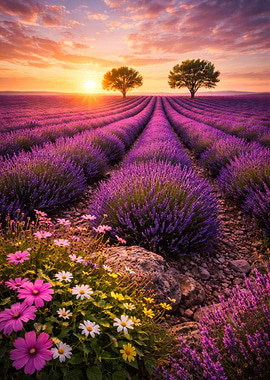Lavender Field at Sunset