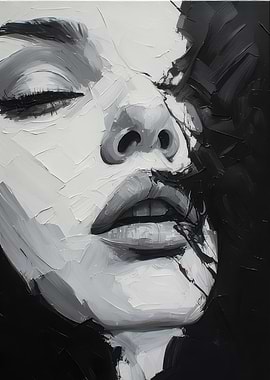 Elegant woman portrait with expressive face in black and white