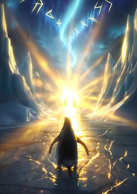 Penguin facing a bright light