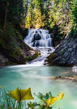 Turquoise forest waterfall