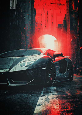 Cybercar Car in Neon City Poster