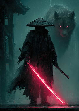 Samurai And Dire Wolf