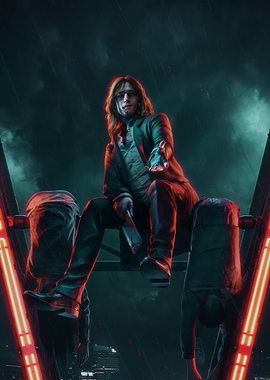 Man with knife on a rainy night