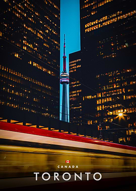 Toronto Cityscape at Night with CN Tower