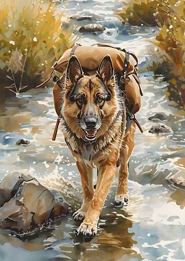 German Shepherd Watercolor Painting