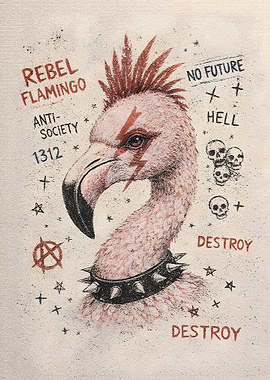 Rebel Flamingo Punk Art