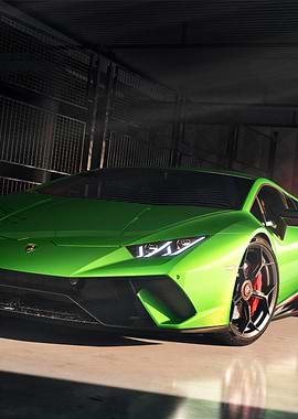 Green Lamborghini in Garage