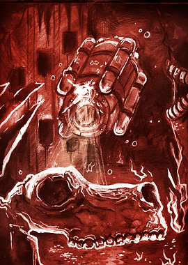 Gloved Hand Illuminates Skull