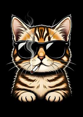 Cool Cat Smoking with Sunglasses