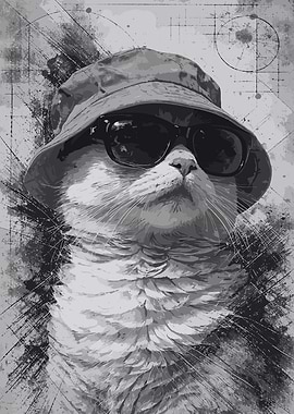 Cool Cat Wearing Sunglasses and Hat