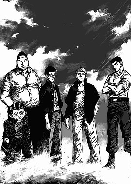 Group of Men Standing Under Dramatic Sky