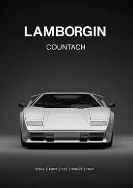old silver Lamborghini Countach Poster