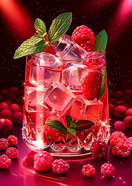 Raspberry Cocktail with Mint and Ice