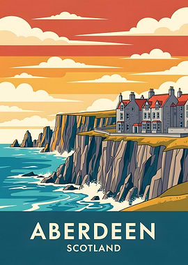 Aberdeen Scotland Coastal Cliffside Buildings