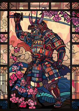 Samurai Warrior with Cherry Blossoms