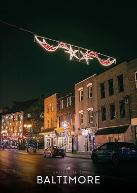 Baltimore at Night with Holiday Lights