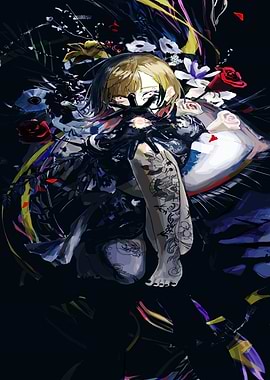 Dark Floral Anime Girl with Tattoos