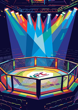 UFC Octagon with Colorful Lights