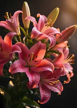 Pink Lilies with Water Droplets