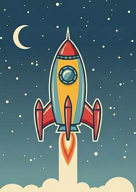 Retro Rocket Launching into Space