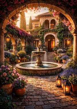 Enchanting Italian Courtyard with Fountain