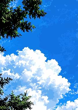 Anime Sky with Clouds and Trees