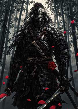 Samurai Warrior with Red Rose