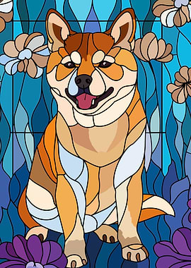 Stained Glass Shiba Inu Dog