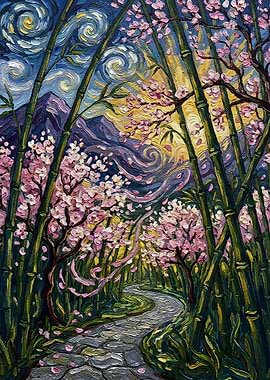 Bamboo Forest with Cherry Blossoms