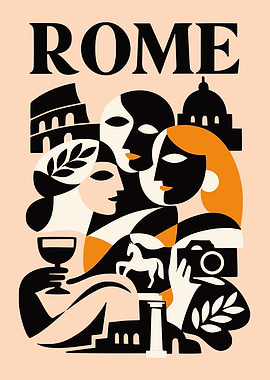 Rome Travel Poster with Abstract Figures
