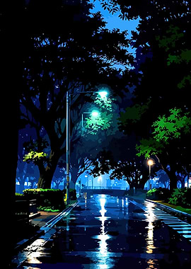 Rainy Night Park Street