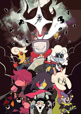 Deltarune Characters in a Dark, Stylized Artwork