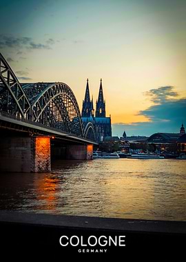 Cologne Cathedral and Bridge at Sunset
