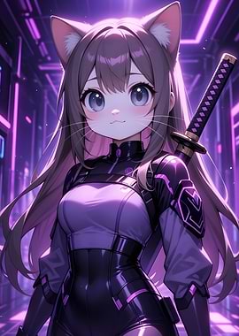 Anime Cat Girl with Katana