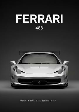 sport silver Ferrari 488 Poster