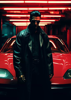 Man in Coat with Red Car