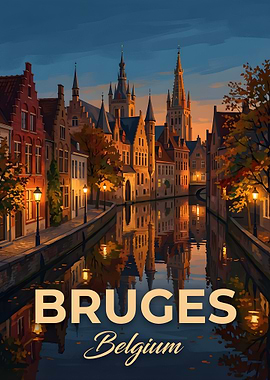 Bruges Belgium Canal at Dusk