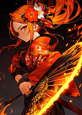 Fiery Anime Warrior with Fan