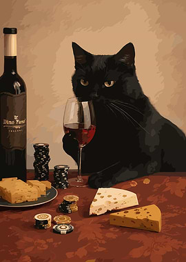 Black Cat with Wine and Cheese
