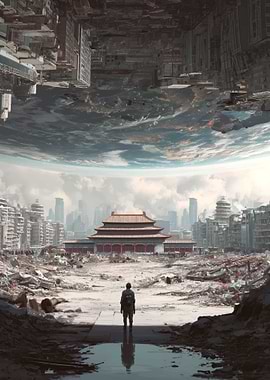 Post-apocalyptic city with inverted sky