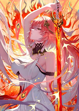 Anime girl with fiery sword