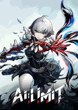 Anime Girl with Red Eyes and Mechanical Arm