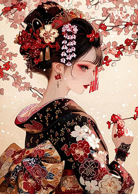 Geisha with Cherry Blossoms