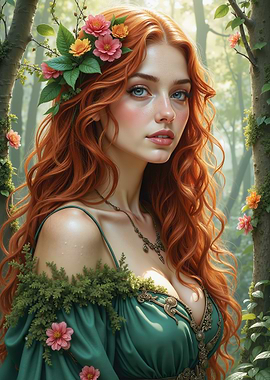 Enchanting Redhead Woman in Forest