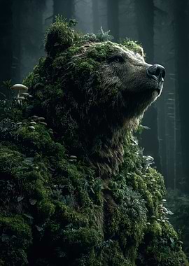 Moss-Covered Bear in Forest