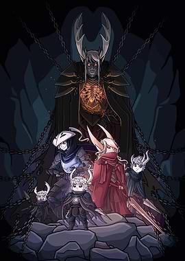 Hollow Knight Characters in Dark Setting